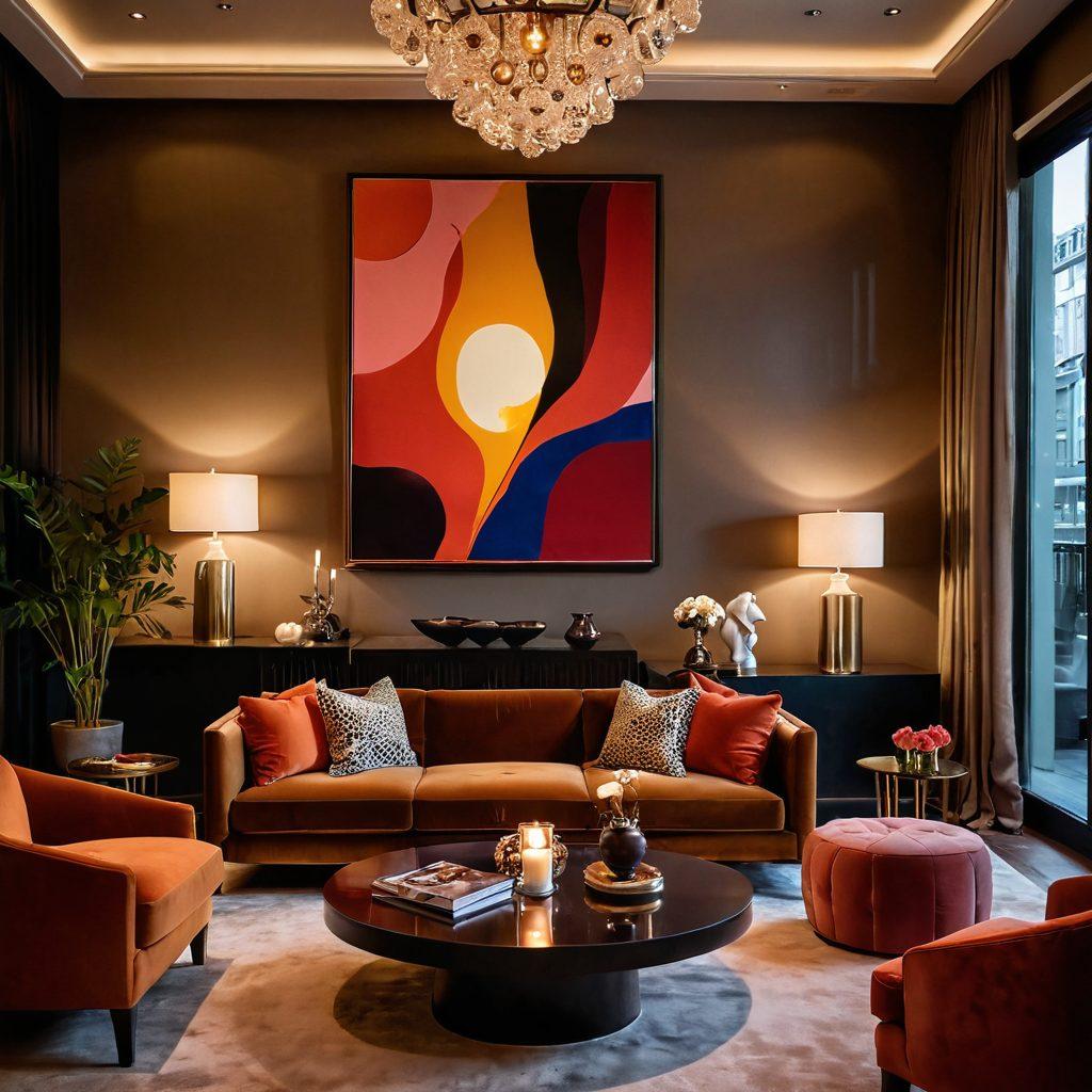 A sophisticated and elegant lounge with plush seating surrounded by tasteful art, soft lighting casting inviting shadows. An open magazine showcasing vibrant adult media visuals rests on a stylish coffee table, hints of sensuality in the decor, like tasteful sculptures and intimate candles. An atmosphere of curiosity and exploration, with warm colors enhancing the mood of discovery and pleasure. super-realistic. vibrant colors. cozy setting.